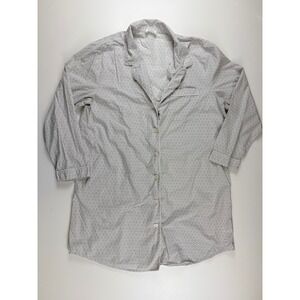 Haven Well Within Womens Grey White Cotton Geometric Print Button Nightshirt L